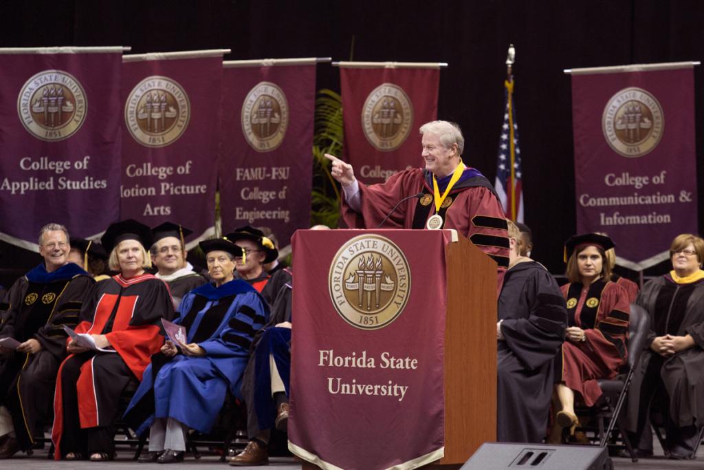 President Thrasher presides over New Student Convocation at the Donald L. Tucker Civic Center Aug. 28, 2016. (FSU Photography Services)