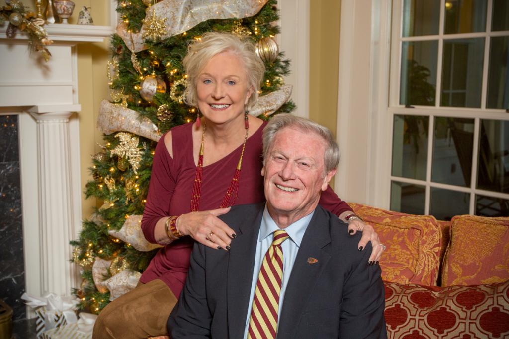 FSU First Lady Jean Thrasher and President John Thrasher pose for their annual holiday card to students, faculty and staff in 2017. (FSU Photography Services)