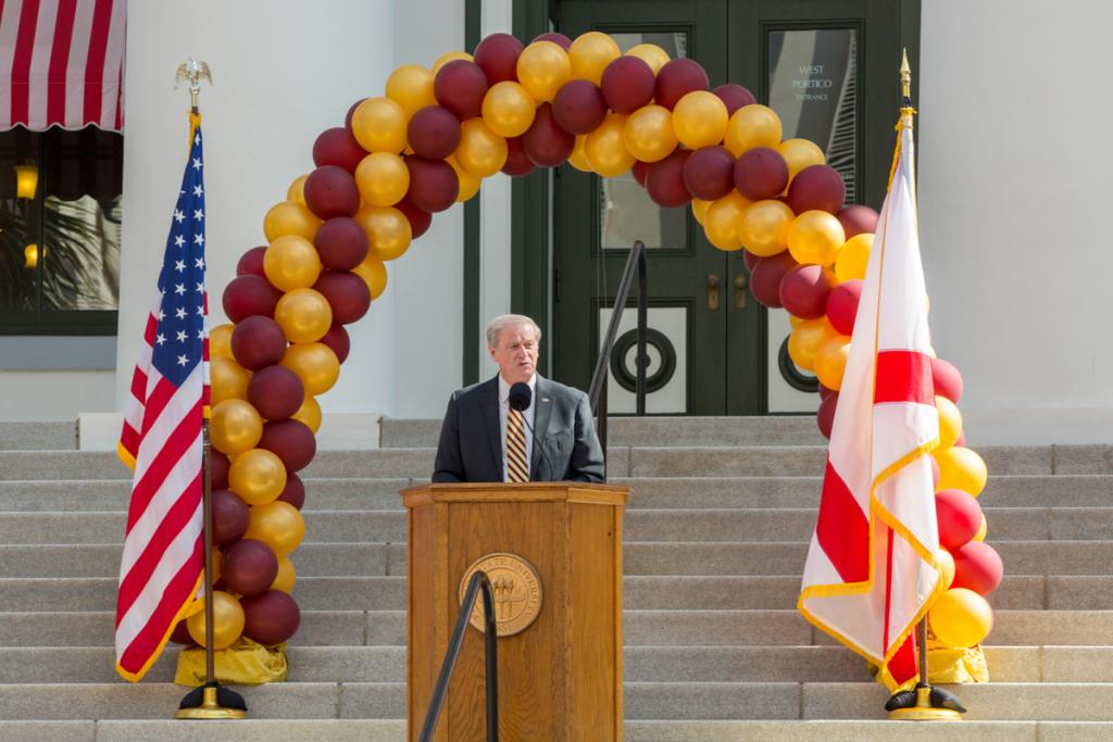 President John Thrasher speaks during FSU Day at the Capitol Feb. 6, 2018. (FSU Photography Services)