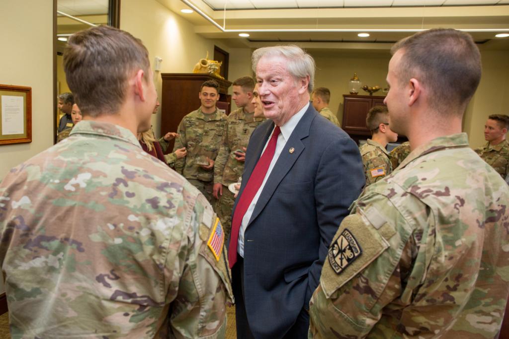 President John Thrasher visits with FSU ROTC cadets Jan. 31, 2018. (FSU Photography Services)