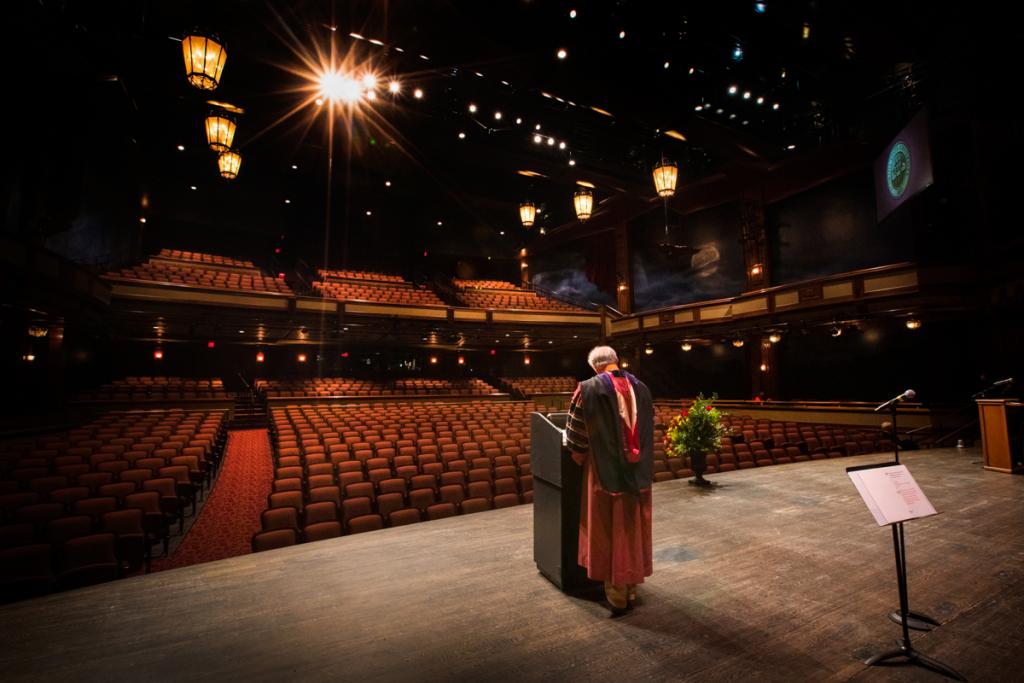 President John Thrasher addresses graduates during FSU’s virtual spring commencement ceremony, which was streamed May 2, 2020. (FSU Photography Services)
